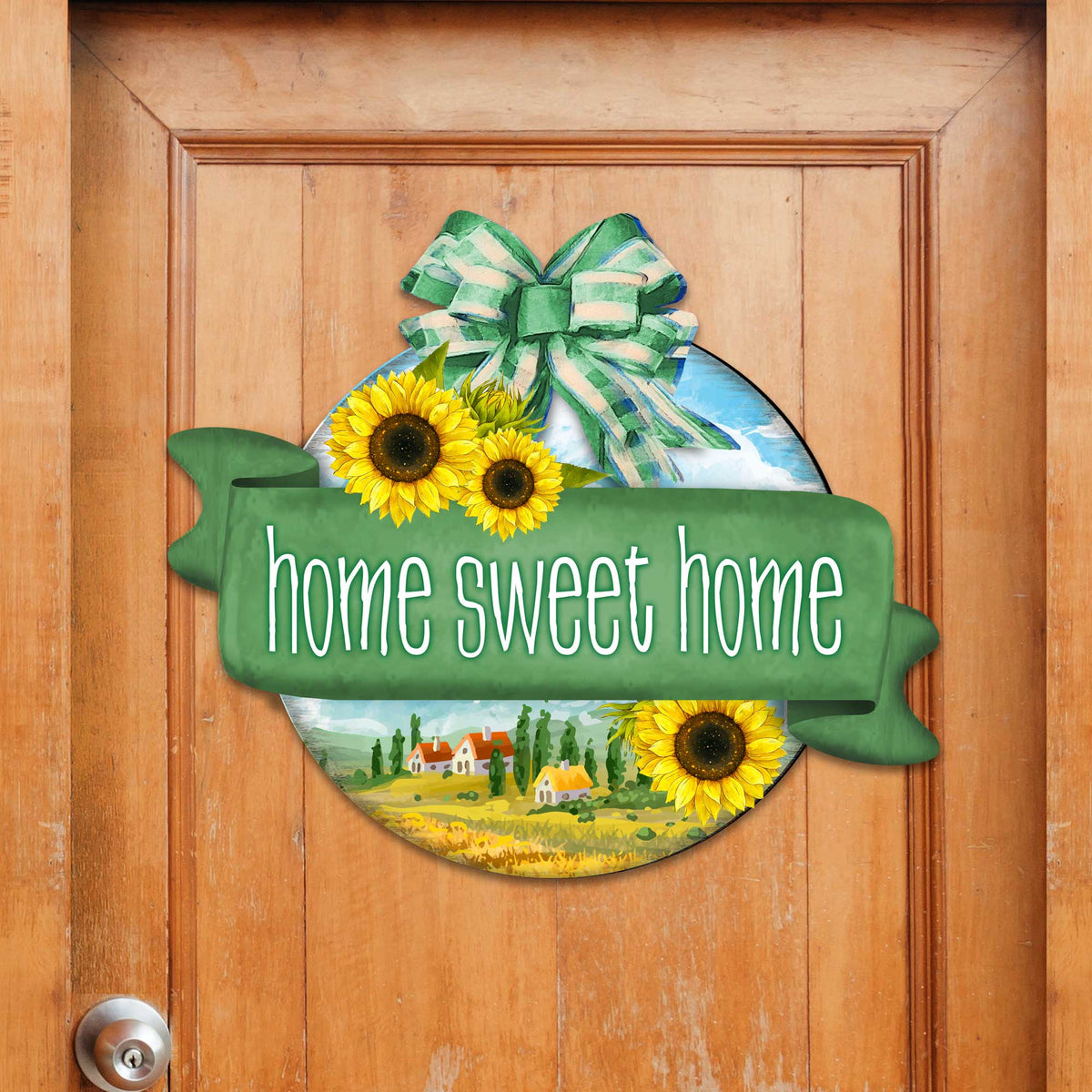 Front door welcome sign Home Sweet Home wreath Main entrance welcome sign - Wooden front porch decor - 933104H