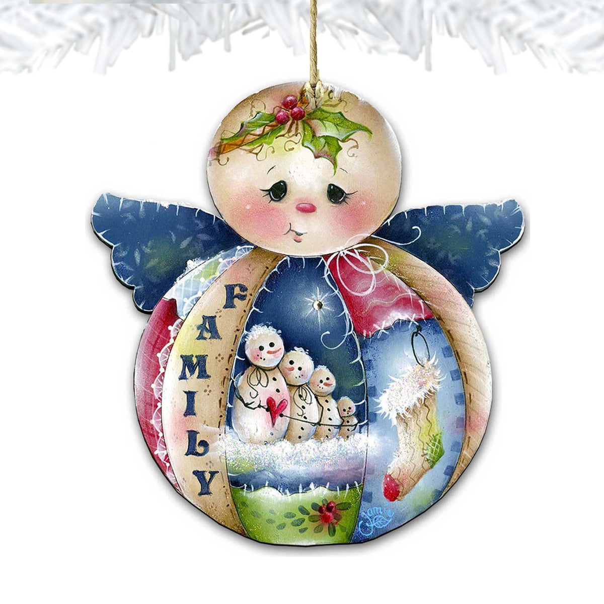Family Snowman Wooden Ornaments by Jamie Mills-Price - Christmas Santa Snowman Decor - 8457504
