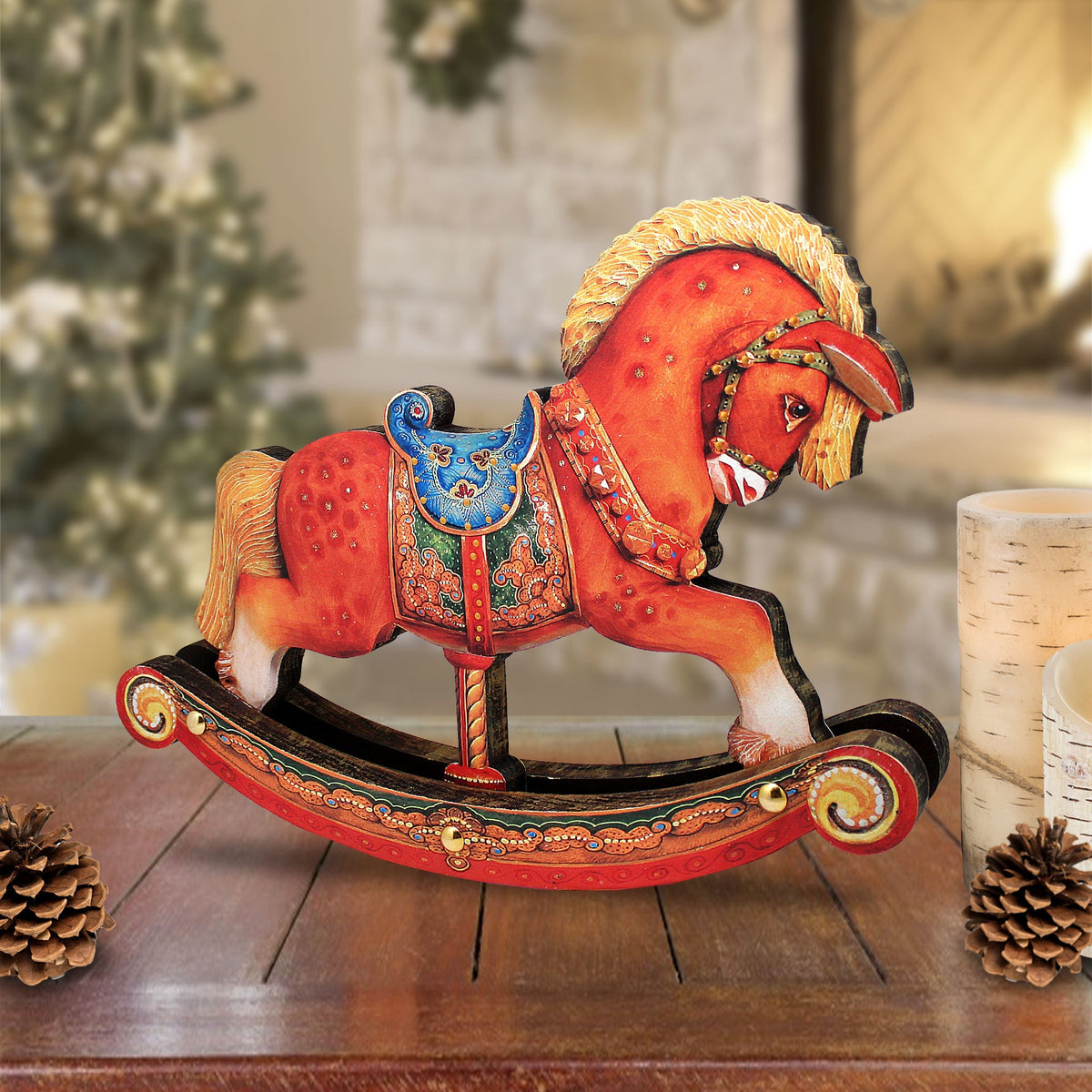 Santa is Coming to Town Decorated Centerpiece Wooden Tree Figurine by G. Debrekht - Christmas Santa and Snowman Decor - 89301