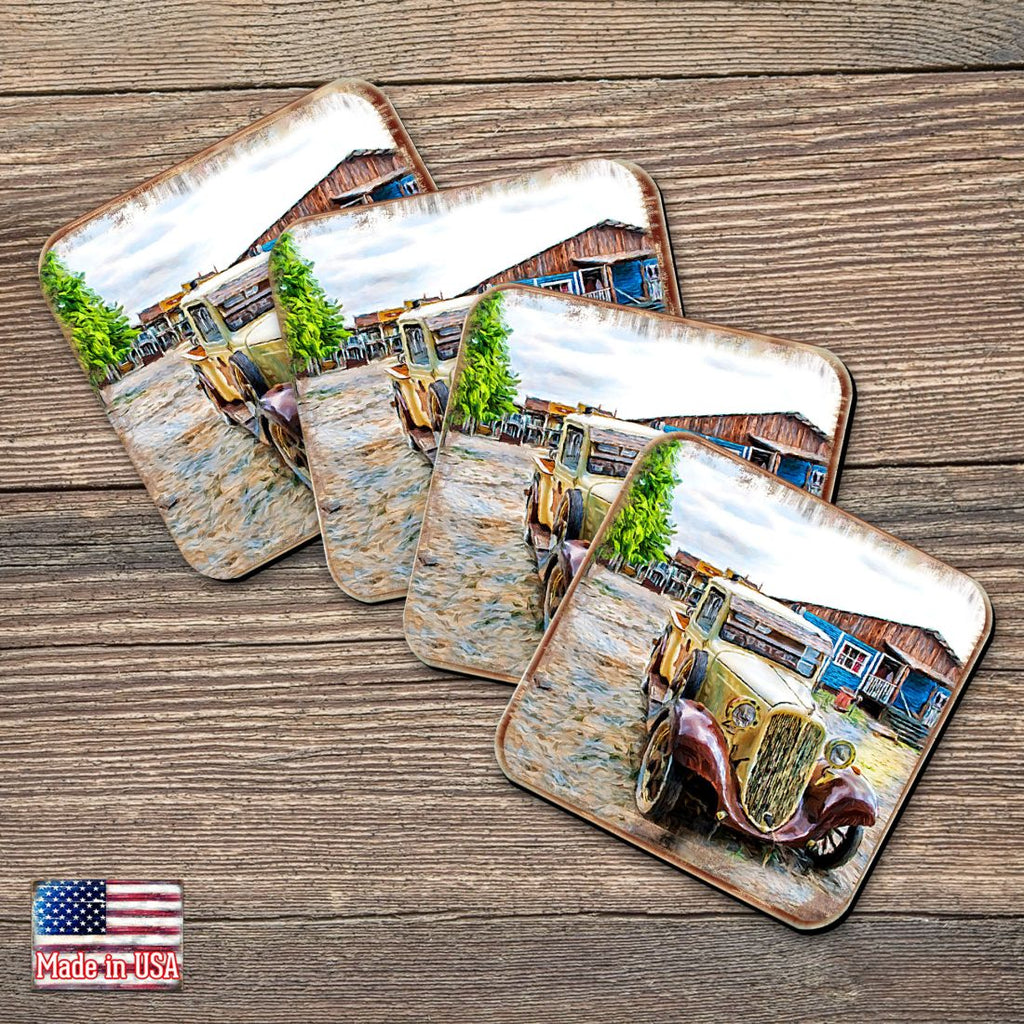 Car Coastal Wooden Cork Coasters Gift Set of 4 by Nature Wonders - Coastal Sea-Life Decor - 95353C-S4