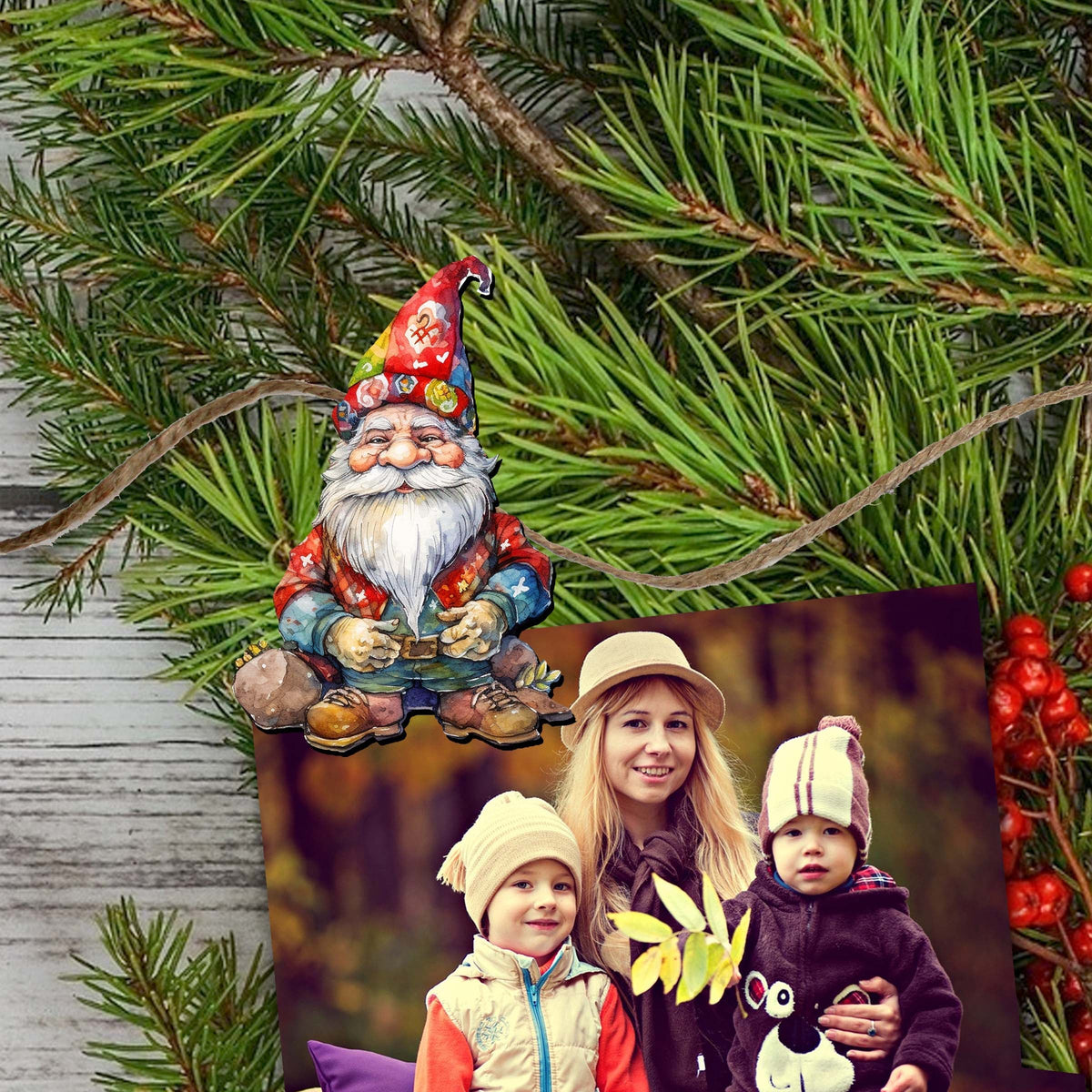 Christmas Gnomes Clip-On Eco Wood Decorative Ornaments Set by G. Debrekht - Christmas Decor - 8090031C-S6