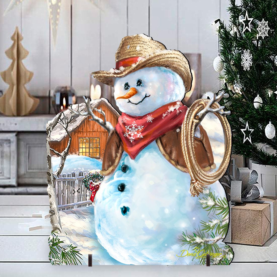 Cowboy Snowman Christmas Outdoor Yard Sign by D. Gelsinger - Christmas Santa Snowman Decor - 8121115F-1541