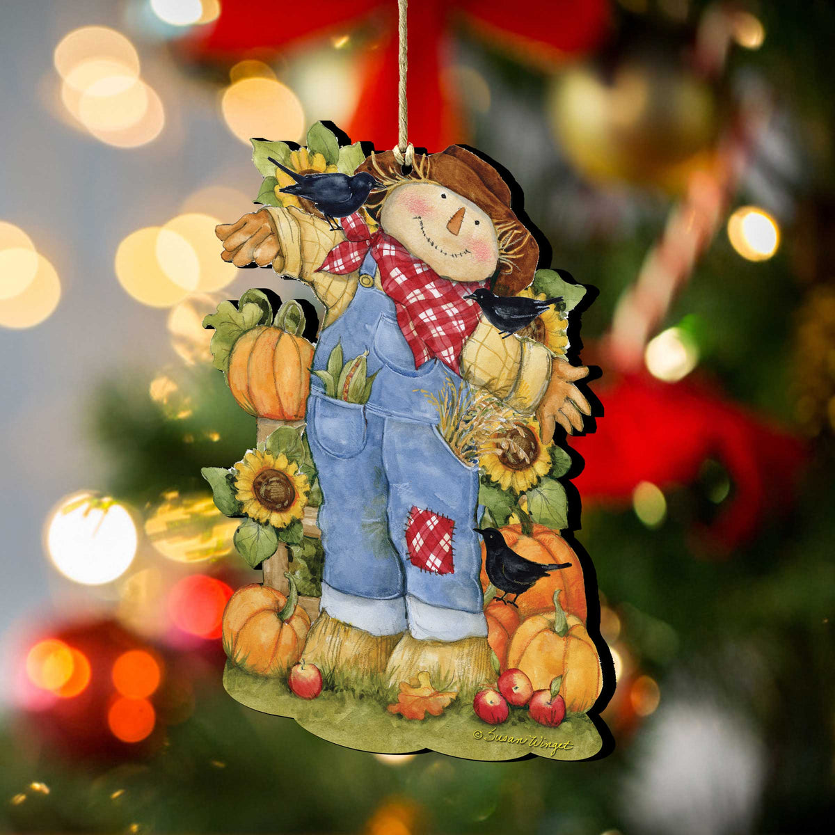 Fall Decoration Harvest Scarecrow - Scarecrow Ornament Handmade Gift for Autumn Adornment - Wooden Ornament by Susan Winget 8471211-SW