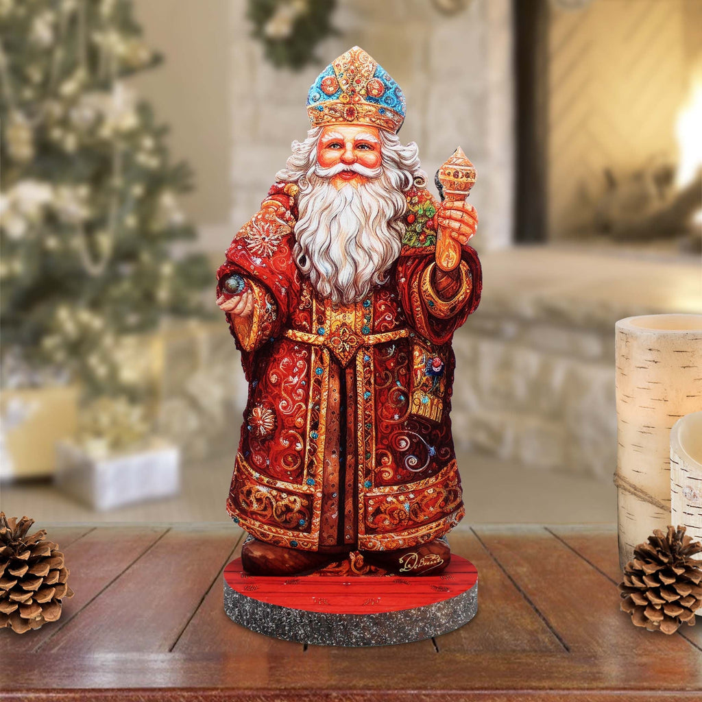 Festive Santa Limited Edition Centerpiece Wooden Figurine by G. Debrekht - Christmas Santa Snowman Decor - 89321