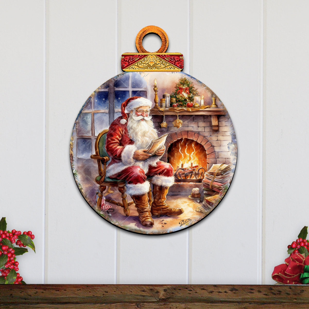 Santa at the Fireplace Holiday Door Decor by G. Debrekht - Christmas Santa Snowman Decor - 8611089H