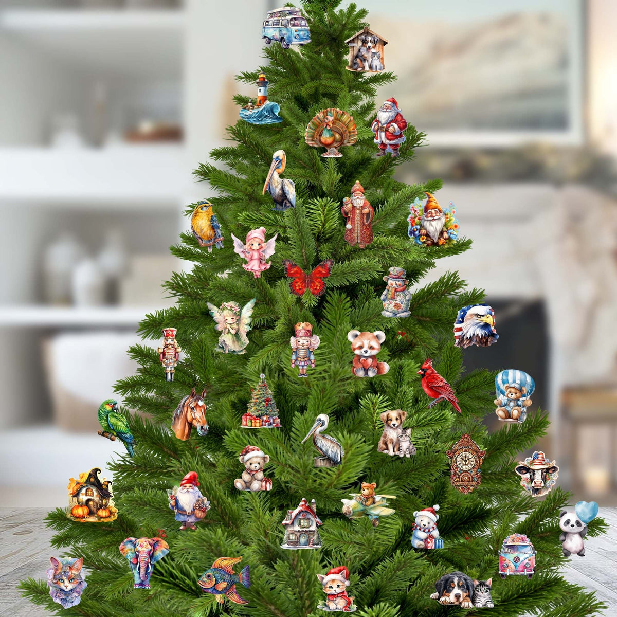 Christmas Cats Clip-On Eco Wood Decorative Ornaments Set of 6 by G. Debrekht - Christmas Decor - 8090016C-S6