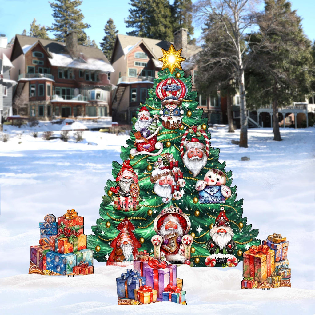 Santa-Themed Christmas Tree Set Outdoor Indoor Decor Wooden Christmas Decoration by Jamie Mills-Price - Christmas Decor - 8191509F-G