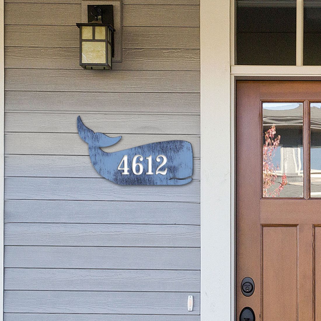 Whale Coastal Wooden Personalized House Number Sign by G. Debrekht - Coastal Sea-Life Decor - Handcrafted Wooden Handcrafted Wooden Handcrafted Wooden Handcrafted Wooden Address Sign - MA985162