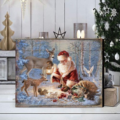 Abundance of Joy Art Wooden Wall Art by D Gelsinger - Christmas Santa and Snowman Decor - 95601B-0104