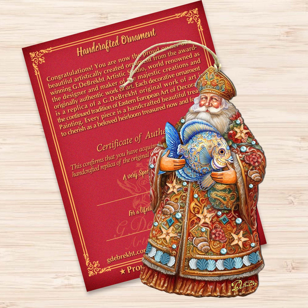 Santa with Fish Wooden Ornaments by G. Debrekht - Christmas Santa Snowman Decor - 8691411