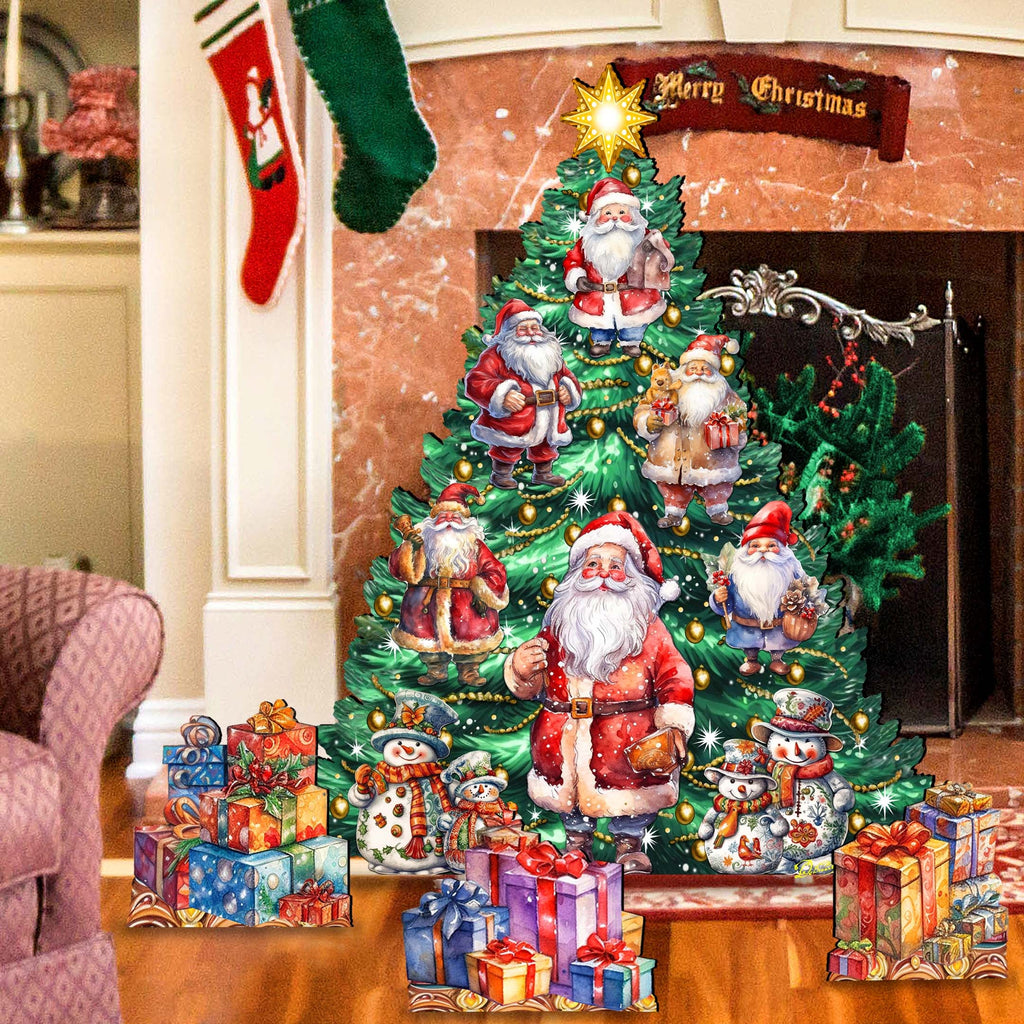 Santa Claus-Themed Christmas Tree Set Outdoor Indoor Décor Wooden Christmas Decoration by G. Debrekht Christmas Décor - 8191516F-G