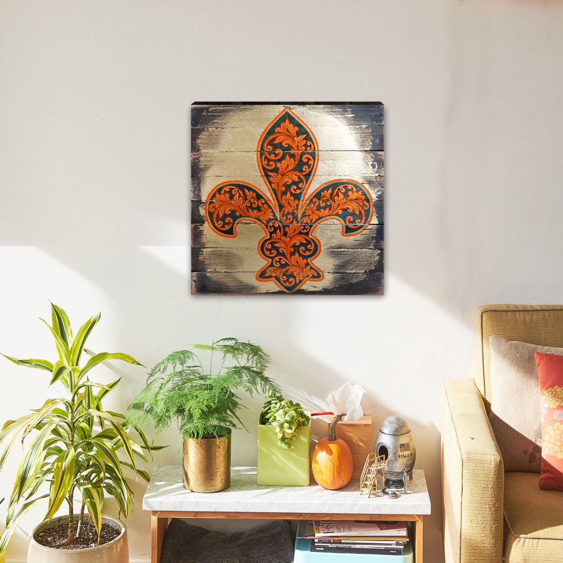 Cross Fleur De Lis Wooden Gold Plated Wall Art by Museum Icon - Inspirational Icon Decor - 85098