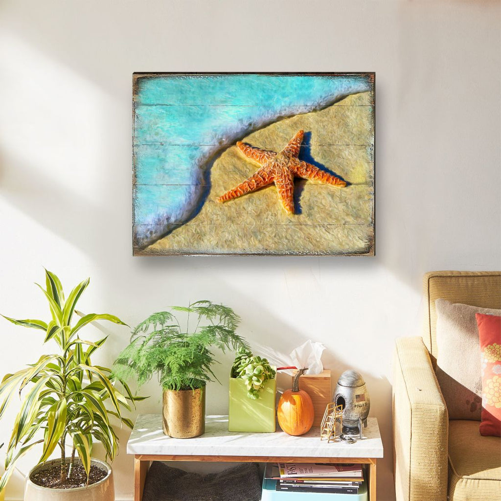 Starfish Wood Wooden Coastal Wall Art by Nature Wonders - Coastal Sea-Life Decor - 95253B