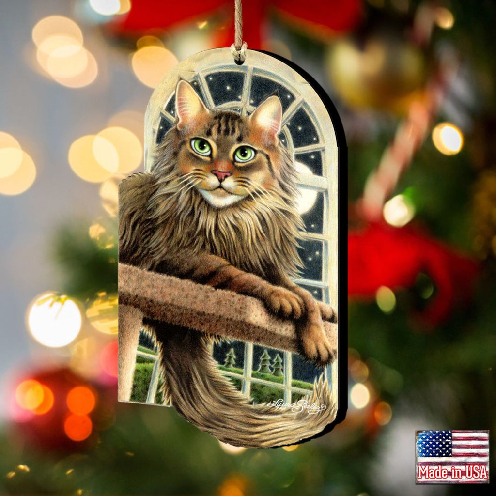 Stargazer Green Cat Wooden Ornaments by Laura Seeley - Pets Dog and Cats Decor - 8512070-LS