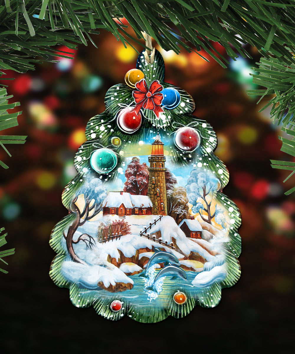 Coastal Wooden Ornaments Set of 3 by G. DeBrekht - Coastal Holiday Decor - 8100036S3