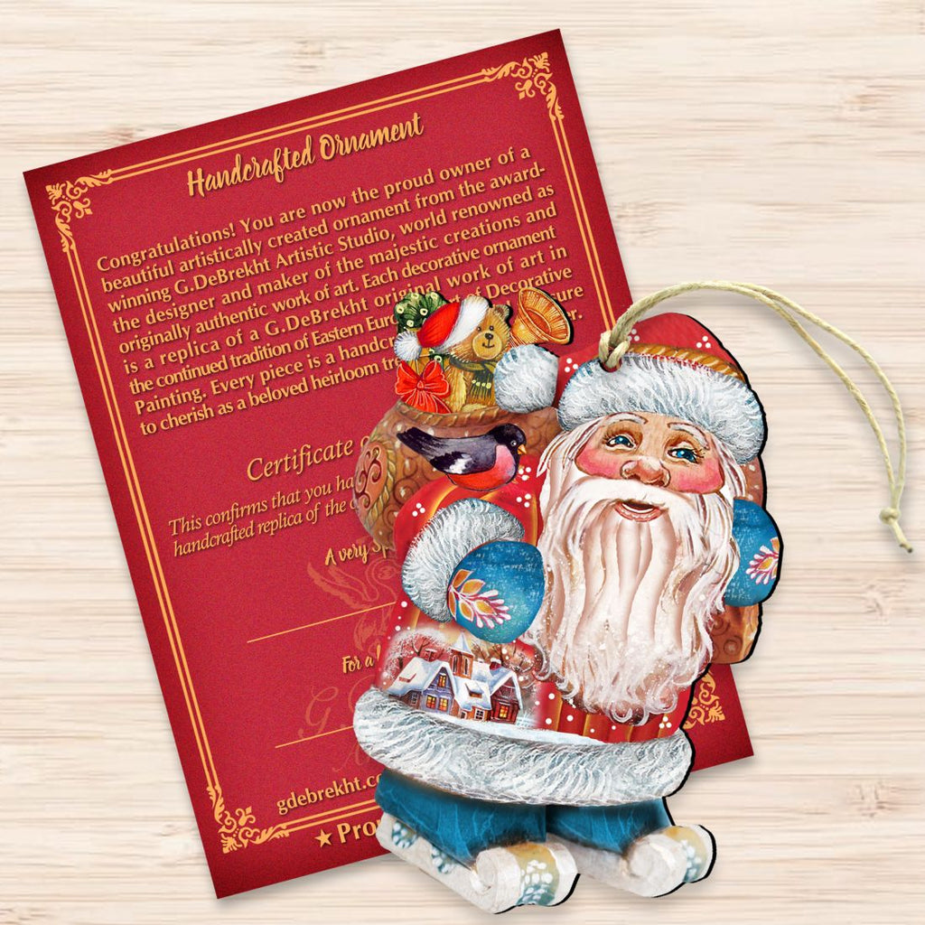 Coming to Town Santa Wooden Ornaments by G. DeBrekht - Christmas Santa Snowman Decor - 8117663