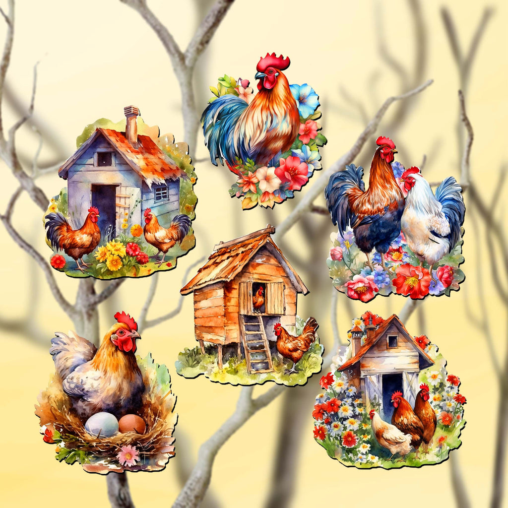 Spring on the Farm Clip-On Eco Wood Decorative Ornaments Set of 6 by G. Debrekht - Easter Decor - 8090056C-S6