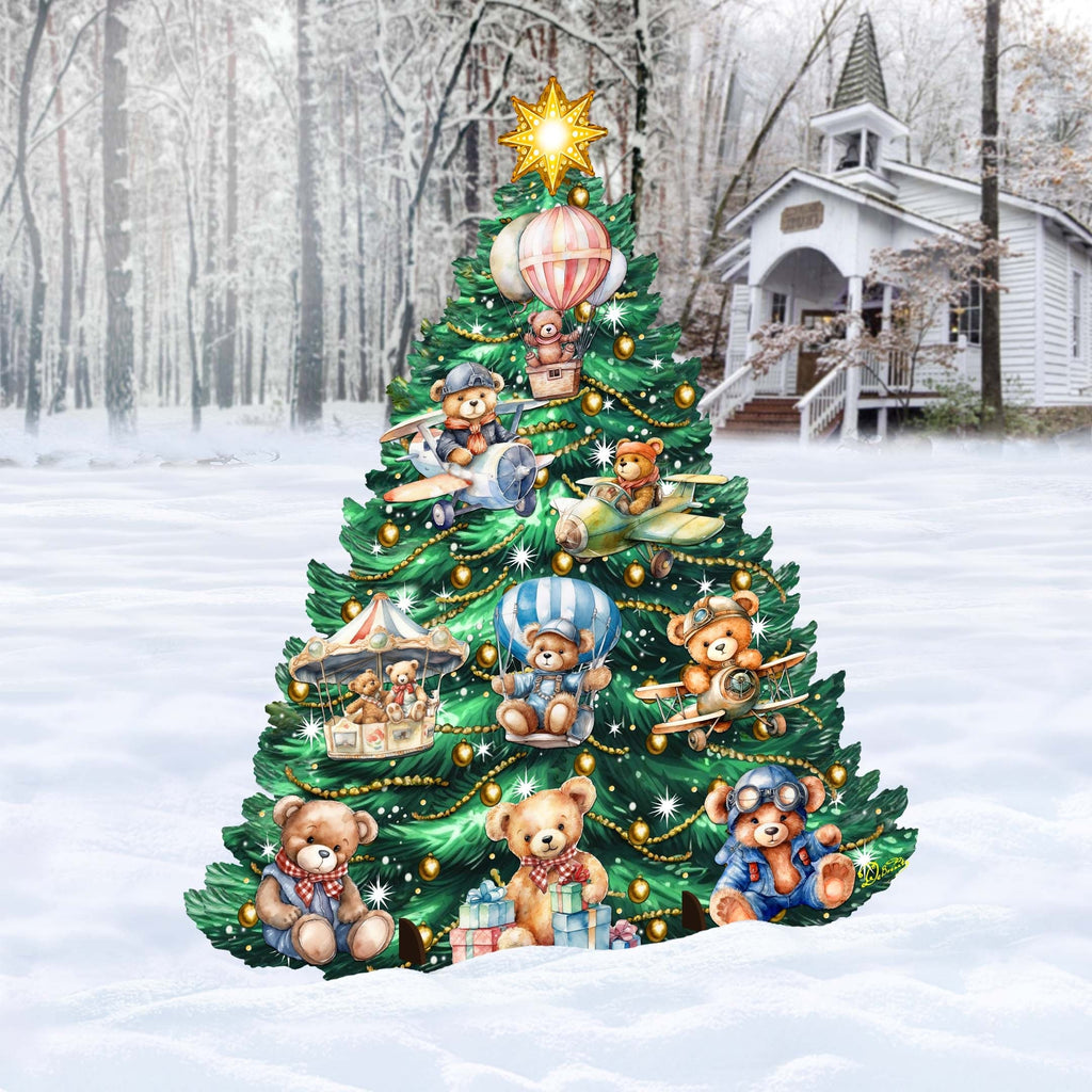 Teddy Bear-Themed Christmas Tree Outdoor Indoor Decor Wooden Christmas Decoration by G. Debrekht Christmas Decor - 8191508F