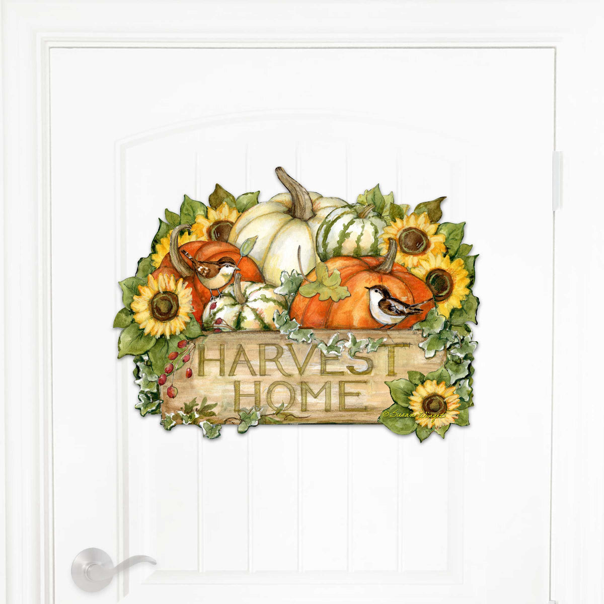 Harvest Welcome Sign - Fall Decoration Cornucopia Door Decor Handmade Gift by Susan Winget Autumn Porch Decor - 8471210H-SW