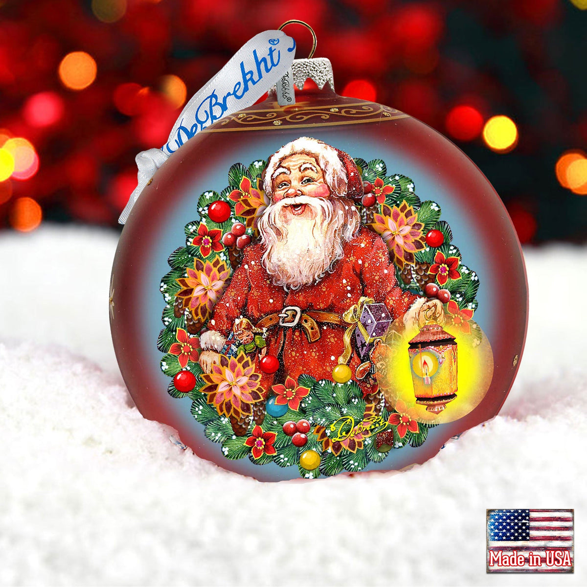 Enchanted Santa Glass Ornament Limited Edition by D. Gelsinger - Christmas Santa Snowman Decor - 73887-1003