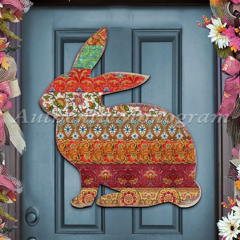Easter Quilted Bunny Wooden Door Hanger, Wall Decor, Decorative Door Sign, Wall Art by G. DeBrekht Pets 8198134H