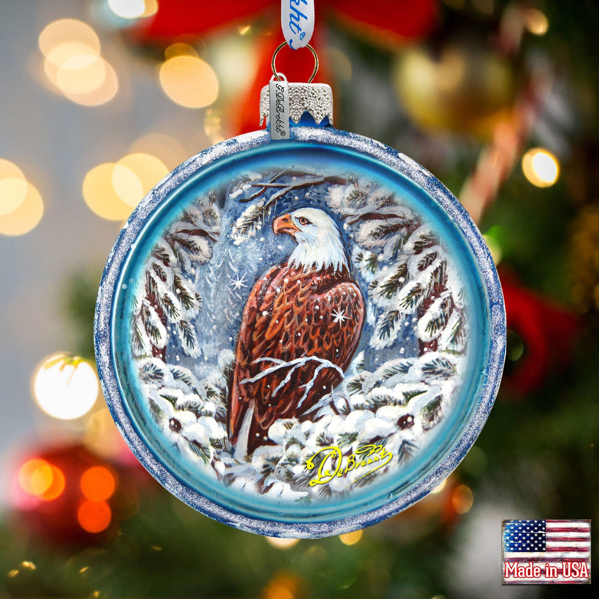 Eagle Cut Ball Glass Ornament by G. DeBrekht - Wildlife Holiday Decor - 764-121