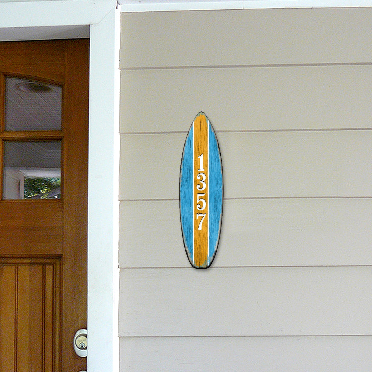 Surfboard Sports Car Coastal Personalized House Number Sign by G. Debrekht - Coastal Sea-Life Decor - Handcrafted Wooden Handcrafted Wooden Handcrafted Wooden Address Sign - MA985223
