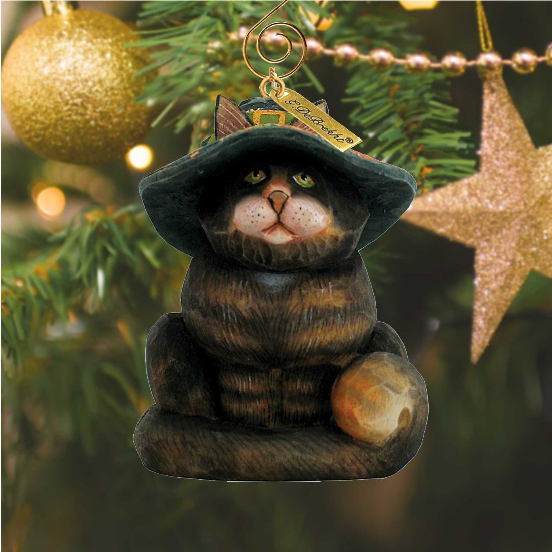 Fifield Halloween Cat Sculpted Hand-Painted Christmas Figurine by G. DeBrekht - Christmas Santa Snowman Decor - 654111