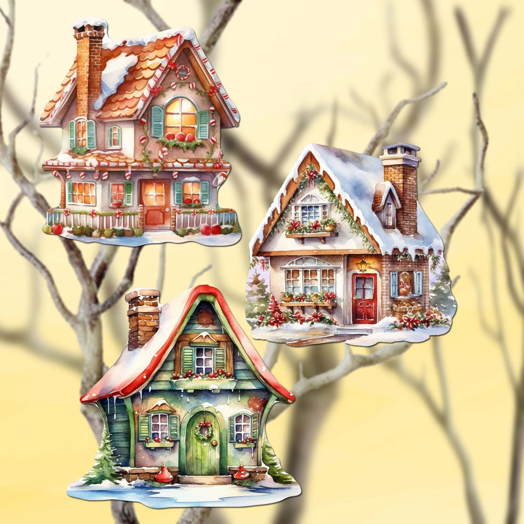 Dream Houses Clip-On Eco Wood Decorative Ornaments Set of 3 by G. Debrekht - Christmas Decor - 8091029C-S3