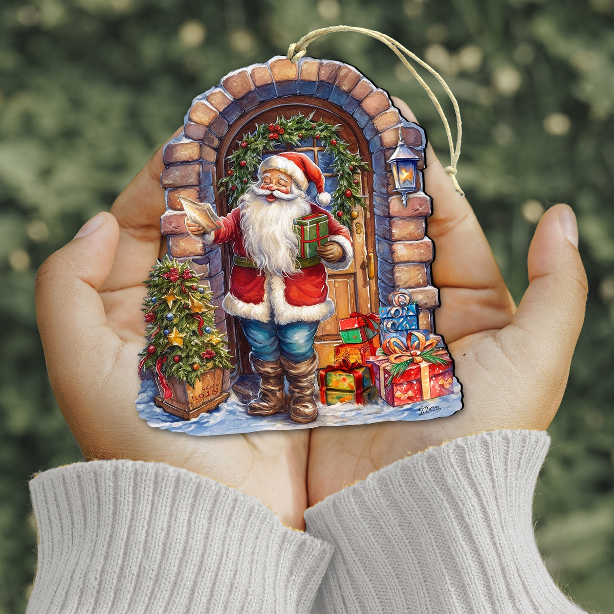 Santa's Surprise Visit Holiday Wooden Ornaments by G. Debrekht Christmas Santa Snowman Decor - 8611045