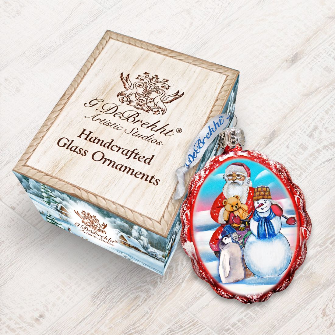 Gift Giving with Snowman Santa Mercury Glass Ornament by G. DeBrekht - Christmas Santa Snowman Decor - 773013-2