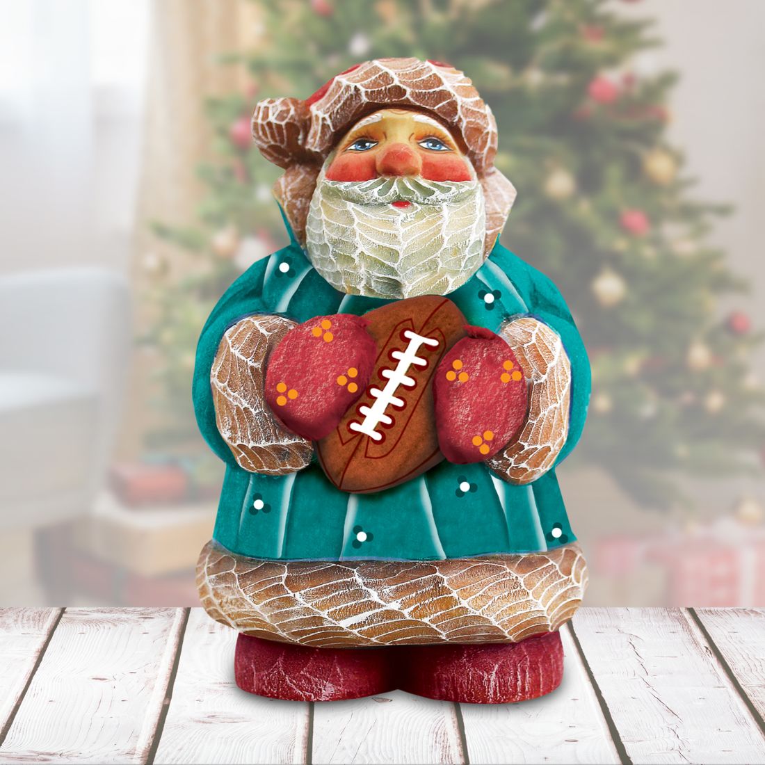 Football Santa Handcrafted Christmas Figurine - G. DeBrekht - Christmas Santa Snowman Decor - 517614