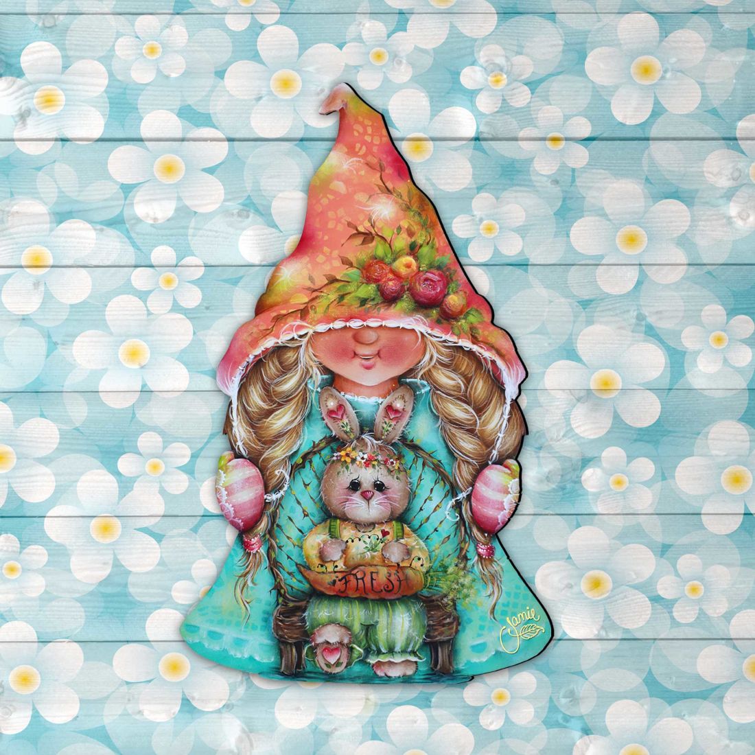 Gnome Girl Bunny Easter Door Decor by Jamie Mills-Price - Easter Spring Decor - 8457610H