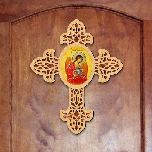 Archangel Michael Pointy Wooden Cross by Museum Icons - Inspirational Icon Decor - 88327
