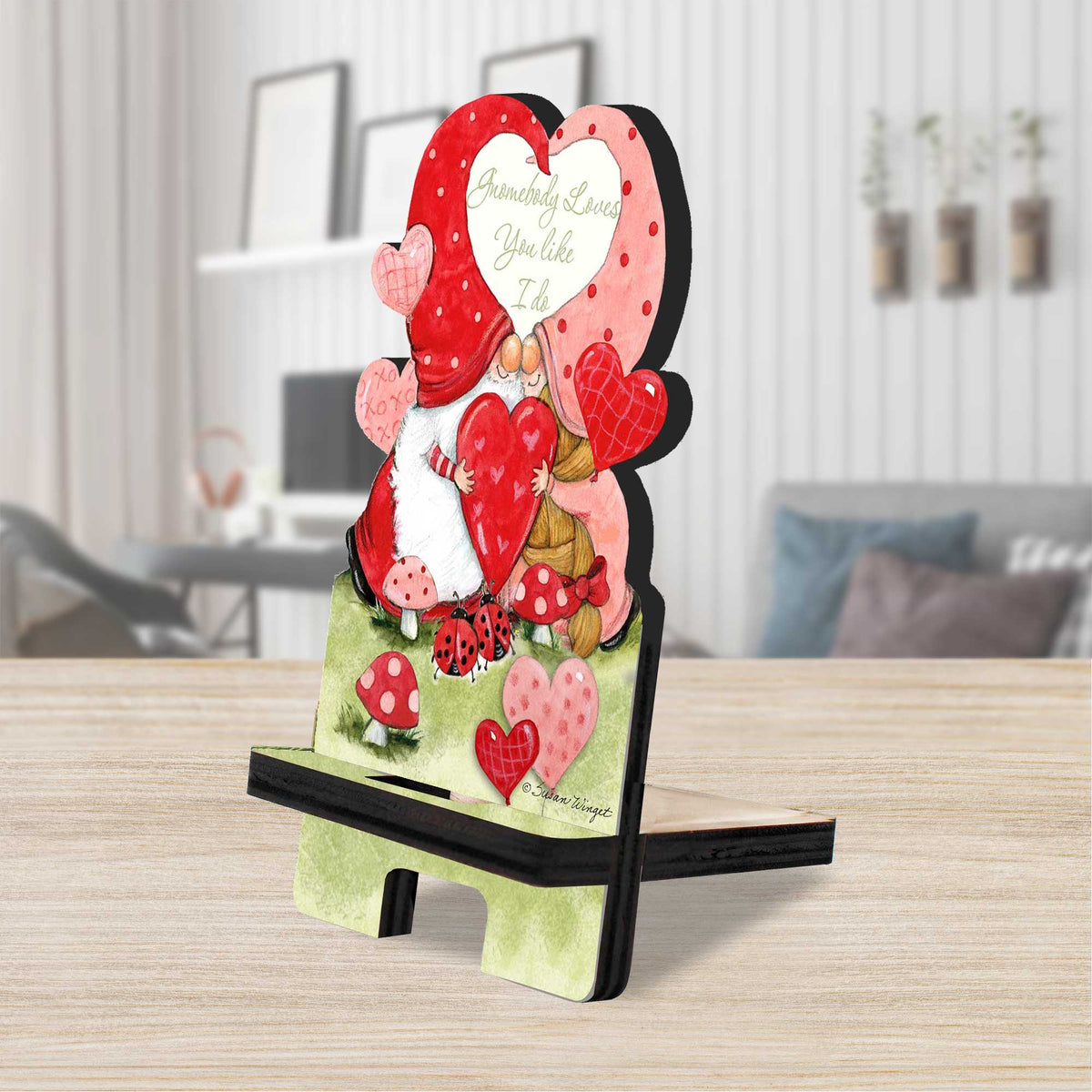 Gnome Buddy Love Cell Phone Stand Family Decor Wood Mobile Tablet Holder Charging Station Organizer by Susan Winget - 892034-SW
