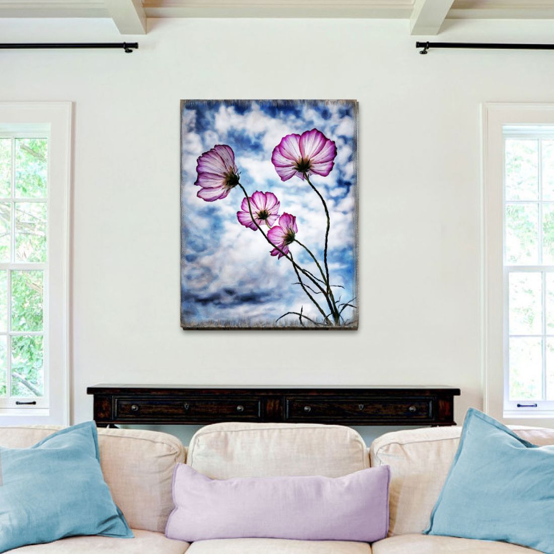 Flowers and Sky Art Wooden Wall Art by Nature Wonders - Nature Wildlife Decor by Jody Bergsma - 95393B