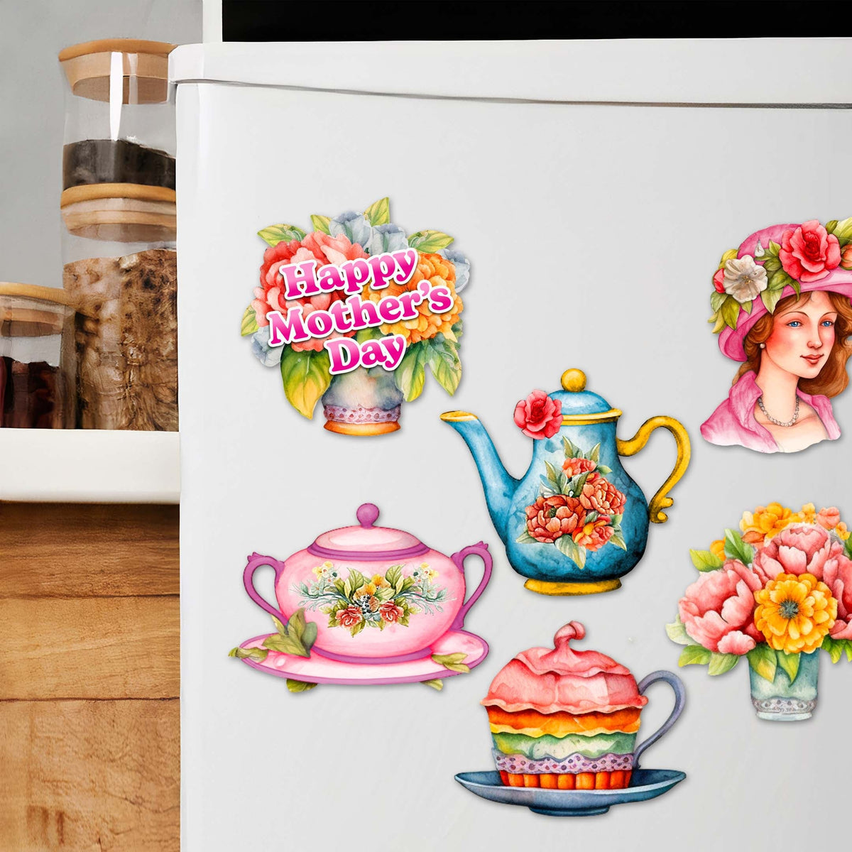 Happy Mother's Day Decorative Eco Wood Magnets Set of 6 by G. Debrekht - Family Love Decor - 8090059G-S6
