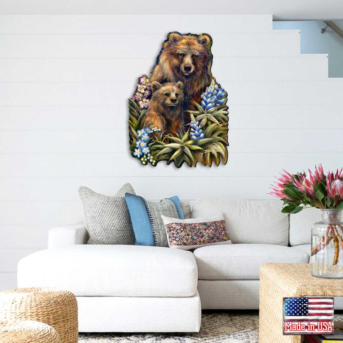 Grin & Bear it Grizzly Mother & Cub Wall Art by J. Bergsma - Wildlife Holiday Decor - 8591947W-JB