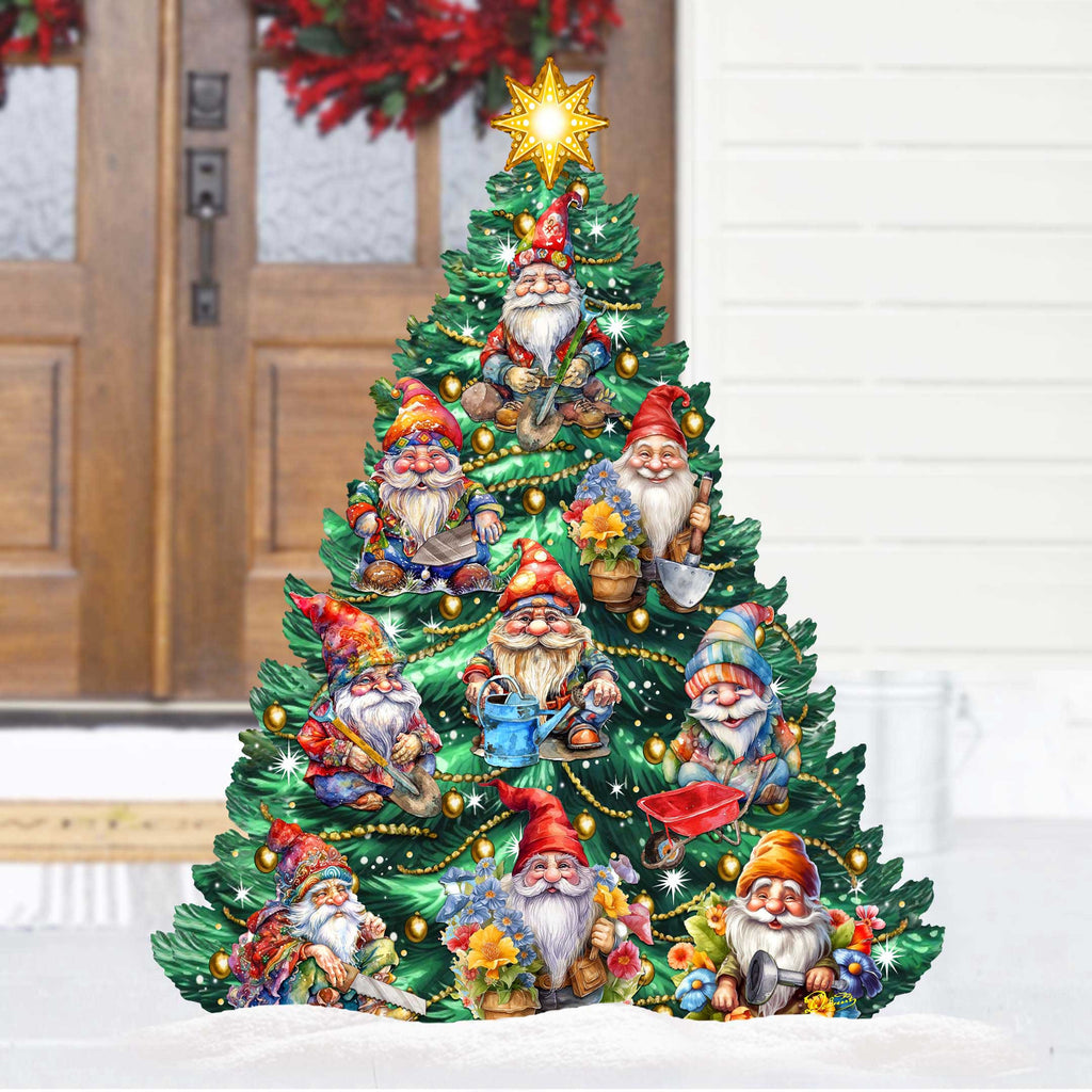 Gnomes-Themed Christmas Tree Outdoor Indoor Decor Wooden Christmas Decoration by G. Debrekht Christmas Decor - 8191512F