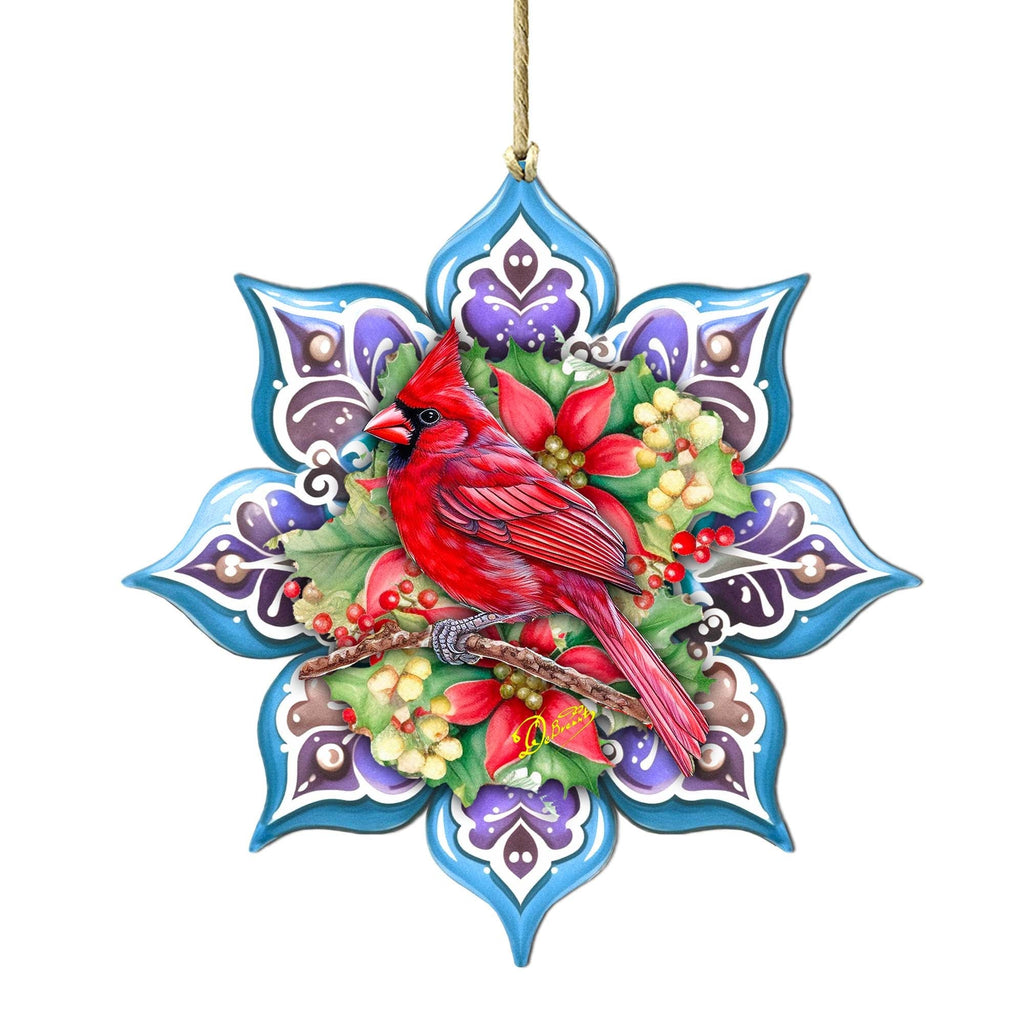 Cardinal Snowflake Large Wooden Ornament by G. Debrekht - Nature Wildlife Decor - 8688411M