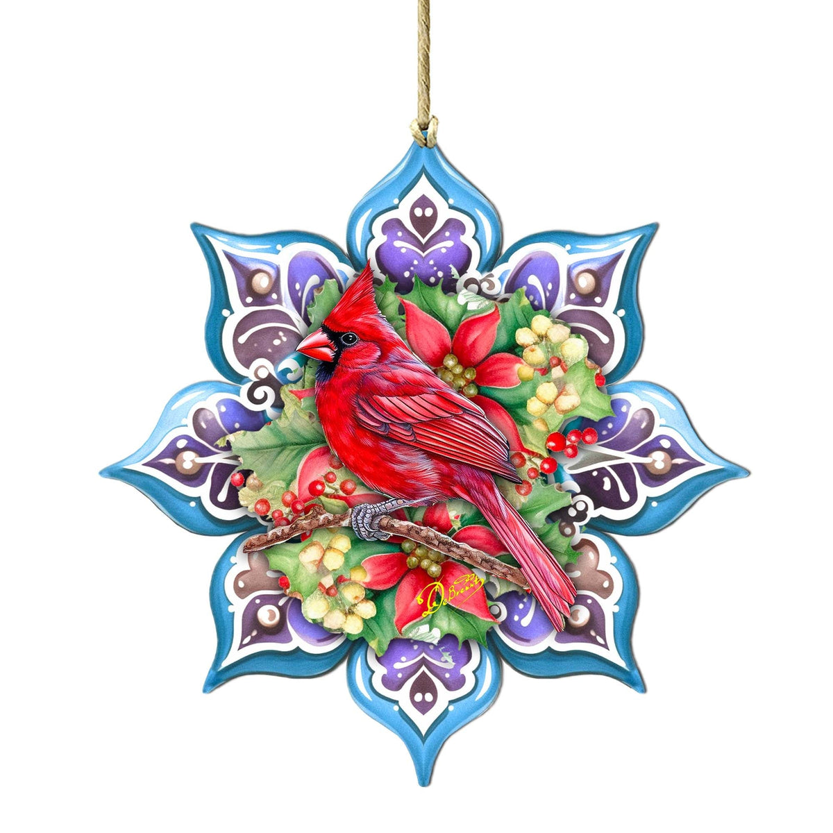 Cardinal Snowflake Large Wooden Ornament by G. Debrekht - Nature Wildlife Decor - 8688411M