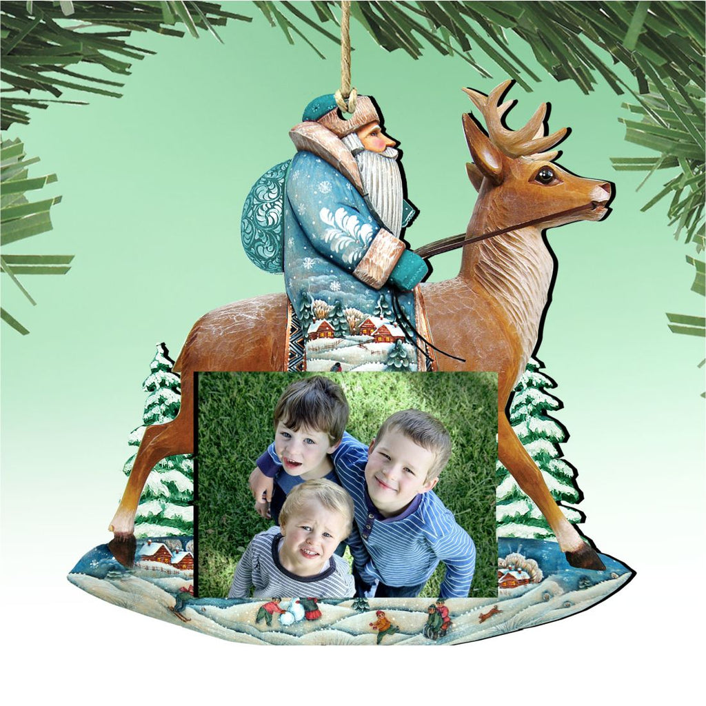 Santa on Reindeer Christmas Picture Frame Ornaments - Ornament for Photo - Christmas Decor - 8151123PF