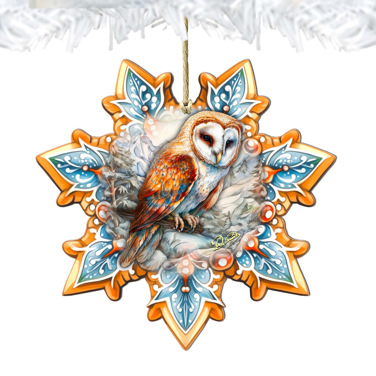 Short-eared Owl Snowflake Large Wooden Ornament by G. Debrekht - Nature Wildlife Décor - 8688434M