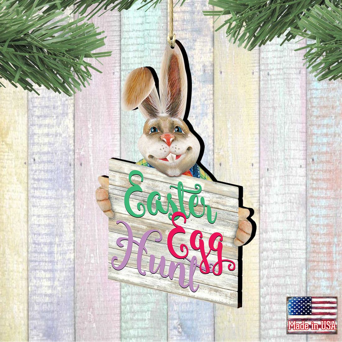 East Egg Hunt Bunny Wooden Ornaments Spring by G. DeBrekht - Easter Spring Decor - 8154423-2