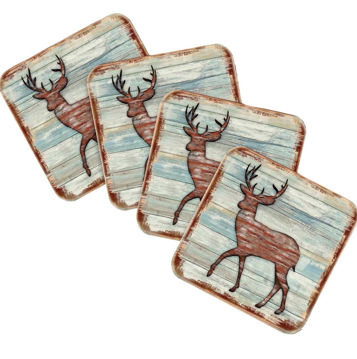 Deer Wooden Cork Coasters Gift Set of 4 by Nature Wonders - Nature Wildlife Decor  - 8198211-9C-S4