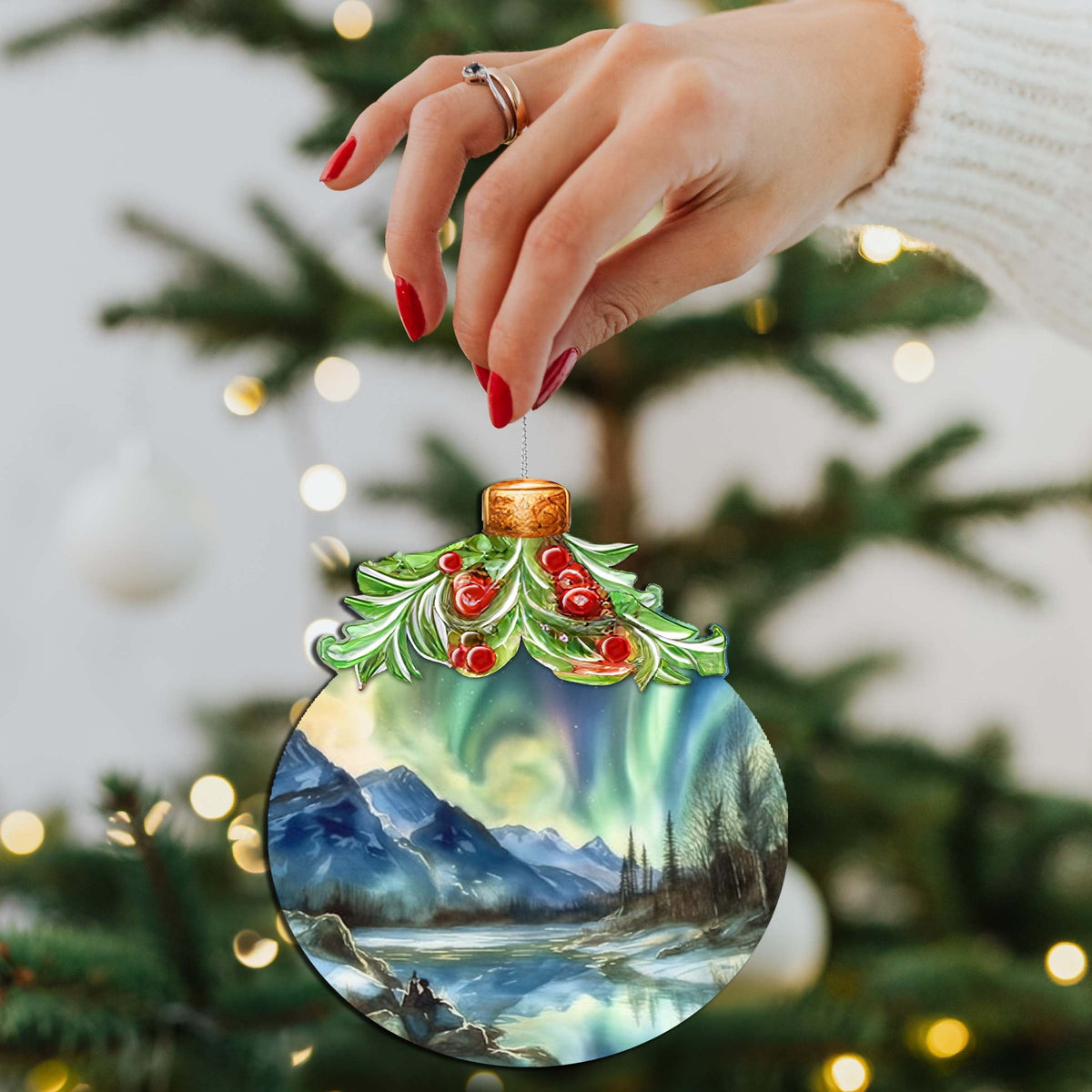 Alaskan Northern Lights Berry Wooden Ornaments by G.Debrekht - Wildlife Holiday Decor - 870023