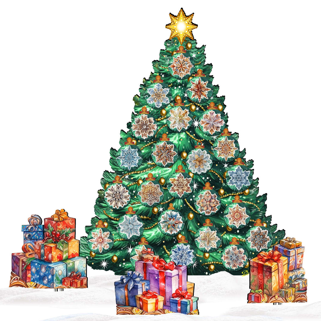 Snowflake-Themed Christmas Tree Outdoor Indoor Décor Wooden Christmas Decoration by G. Debrekht Christmas Décor - 8191504F-G