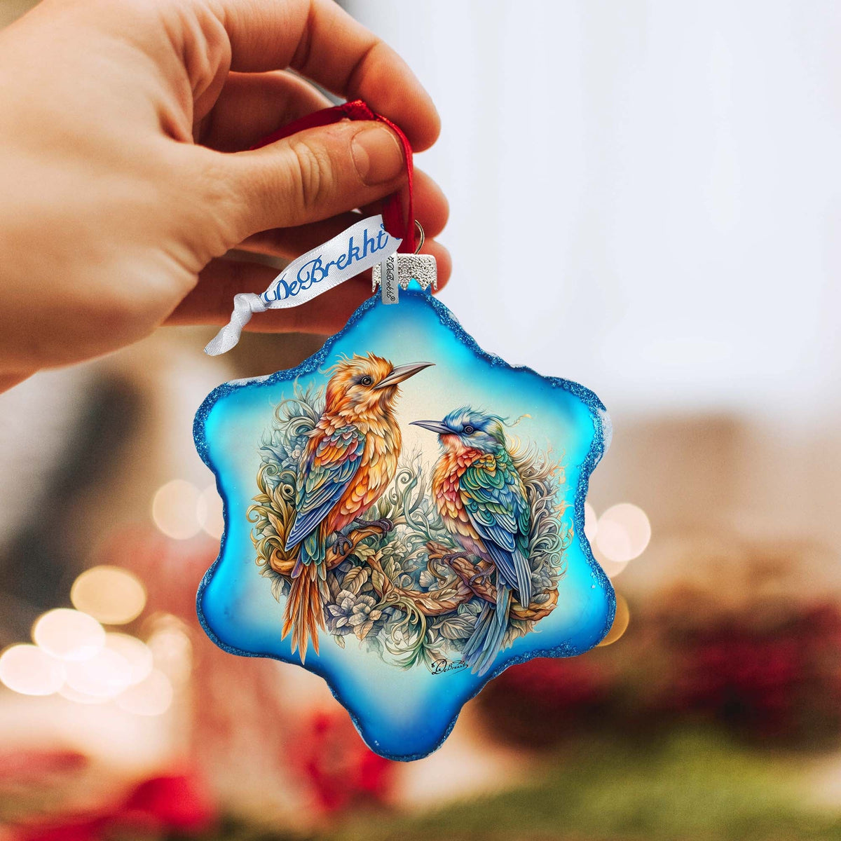 Colorful Birds Snowflake Glass Ornament by G. Debrekht - Wildlife Holiday Decor - 754-042