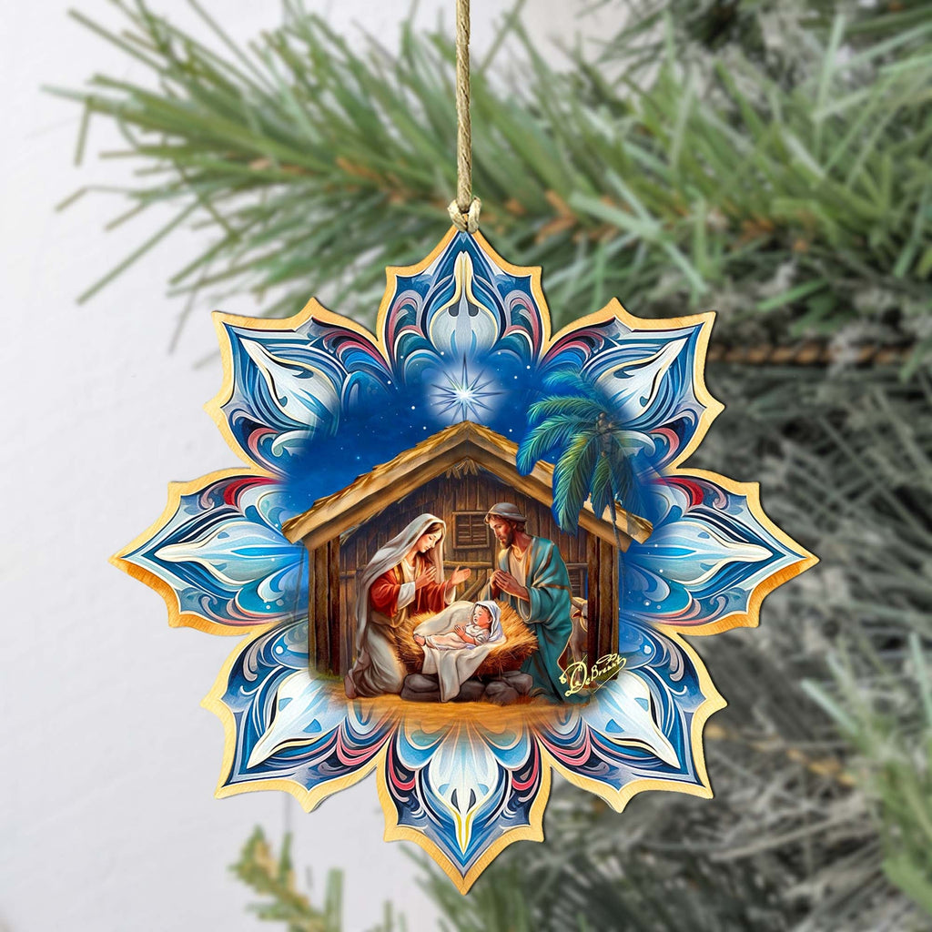 Holy Family Snowflake Large Wooden Ornament by G. Debrekht - Nativity Holiday Decor - 8688439M