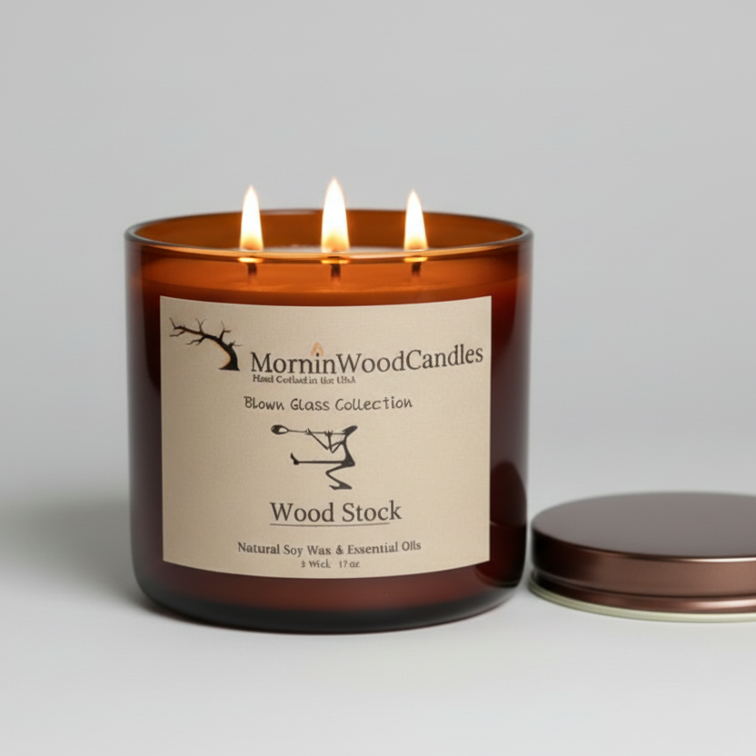 Wood Stock-Soy 3-Wick Blown Glass Collection